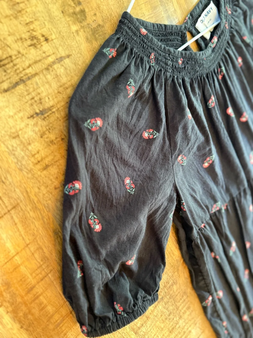 Old Navy Girls Large 10-12 Black Floral Tiered Dress Puff Sleeve